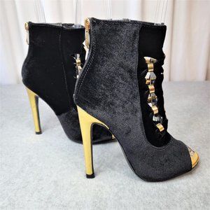 ☆ Cape Robbin Sexy Black Suede Open Toe 4.5" Stiletto Heel Back Zipper